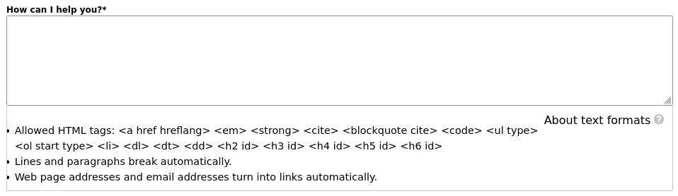 Formatted text field with help text.
